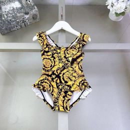 Girls summer One-Pieces Yellow Bikini Swimsuit Letters Classic Printed floral Kids Toddlers Bathing Suits Baby Girl Beach Swimwear Children Swimming Wear