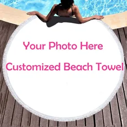 Towel Pos Customize Design Picture Here Print Diameter 150cm Digital Printed Custom Large Microfiber Round Beach With Tassel