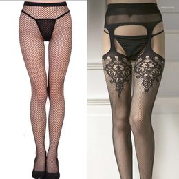 Women Socks Sexy Lingerie Black Net Lace Stockings Top Garter Belt Thigh Pantyhose Open Crotch Sheer Long Stocking
