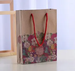 Gift Wrap Kraft Paper Bag With Handle Flowers Handbag Wedding Party Fashionable Desserts Customised Colourful Printing SN1079