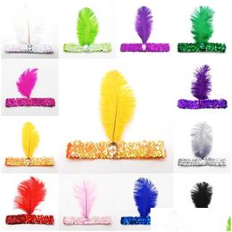Party Favor Flapper Ostrich Feather Headbands 1920S Headband Showgirl Headpiece Sequin Hairband Drop Delivery Home Garden Festive Su Dhmvq
