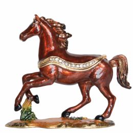 Display Running Horse Jeweled Trinket Box Figurine Metal Jewelry Boxes & Organizers Horse Collectible Gifts Decor