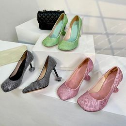 Marchi di lusso designer tacchi eleganti scarpe da donna con tacchi alti sandali pompe di cristallo strass con tacco sottile tondo tondo
