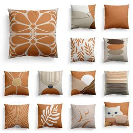 Pillow Nordic Orange Geometric Oil Painting Line Art Throw Cover Floral Print Home Decor Office Sofa