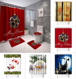 Christmas scenery printed carpet shower curtain 4piece toilet seat cover floor mat bathroom non slip mat bathroom sets shower cur1392722