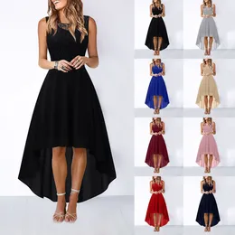 Casual Dresses Women'S Lace Dress Bow Belt Elegant Irregular Length Sleeveless Chiffon Bridesmaid Cocktail Vestido Robe Vestidos