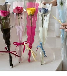 Gift Wrap 50pcs Wave Edge Transparent Film Wrapped Flower Cover Letter Pattern Single Rose Packaging Bag Waterproof Floral Wrapping