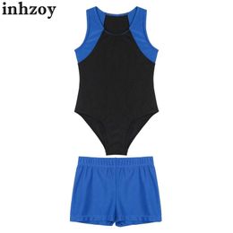 Dancewear Kids Boys Girls Ballet Dance Gymnastics Leotard Sleeveless Workout Yoga Bodysuit Jumpsuit with Shorts Gym Training SportswearL2405