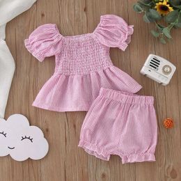 Clothing Sets Toddler Infant Baby Girls Clothes Sets New Summer Short Sleeve Striped Prints Tops Shorts 2PCS Outfits For Girls 1 2 3 Years
