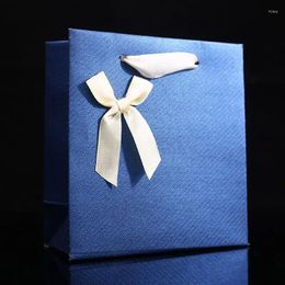 Gift Wrap 10pcs Blue Paper Bag With Bowkot 14x15x7cm Commercial Packing Bags Party Wedding Accessories Jewellry Decoration