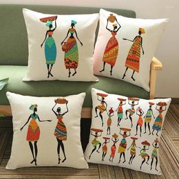 Pillow Africa Woman Daily Life Cover African Girl Cartoon Painting Ethnic Art Exotic Home Decorative Throw Case Cojines