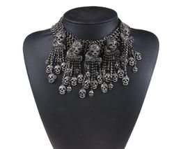 Luxury Crystal Rhinestone Skull Tassel Choker Necklace Women Maxi Chunky Chains Fringe Statement Large Collar Necklaces Pendants2118089