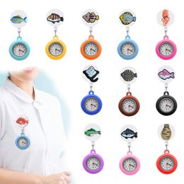 Pocket Watches Fish 23 Clip Analogue Quartz Hanging Lapel For Women Nurse Watch Brooch Fob With Second Hand Pattern Design Drop Delivery Otngx