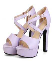 Sandals size 34 to 43 sexy lavender cross strap platform block heels bridesmaid wedding shoes tradingbear6551296