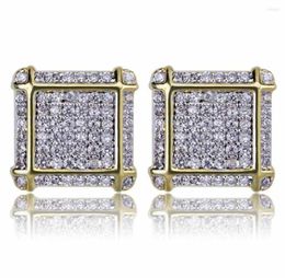 Stud Earrings 11mm Micro Paved Cubic Zirconia Bling Iced Out Square For Men Hip Hop Fashion Rapper Jewelry Gifts Gold46232313104975