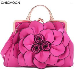 Drawstring Brand Rose Flower Fashion Evening Bag Ladies Luxury Leather Women Messenger Bags Bridal Red Handbag Elegant Clutch Tote