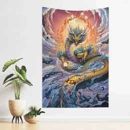 Tapestries Trippy Gold Dragon Tapestry Gothic Moon Anime On Mountain Hippie Art For Bedroom Aesthetic