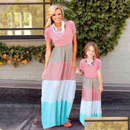 Family Matching Outfits Summer Mommy And Me Mother Daughter Dresses Clothes Striped Mom Dress Kids Child Mum Sister Baby Girl Drop D Dh8Gu