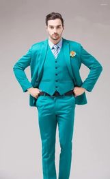 Men's Suits Turquoise Green Men Suit Slim Fit Tuxedo 3 Piece Custom Fashion Groom Jacket Prom Blazer Sets Terno Masculino Disfraz De Hombre