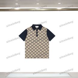 xinxinbuy Men designer Tee t shirt 2024 Italy Panelled Double letter jacquard fabric short sleeve cotton women black blue Khaki Apricot XS-2XL