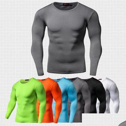 Designer Mens T-Shirts Arrival Quick Dry Compression Shirt Long Sleeves Training Tshirt Summer Fitness Clothing Solid Colour Bodybuild Dhkbi