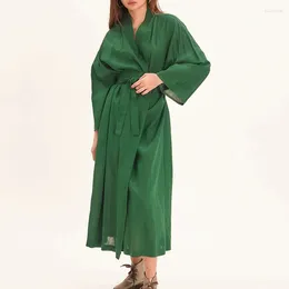 Home Clothing Sleepwear Cotton Light Robes For Coverage Mid-Calf Night Dress Women Robe With Sashes Long Sleeve Bathrobe Female Albornoces