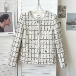 Women's Jackets 2024 French Scented Wool Blend Checkerboard Tweed Jacket Coat Jaqueta Feminina Women Clothes Outerwears