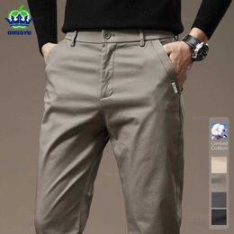 Pantaloni da uomo Nuovi pantaloni casual di cotone pettinati di alta qualità uomini spessi colori solidi business moda dritta chinos grigio di marca maschio y240514