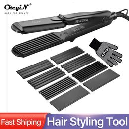 4-in-1Interchangeable Plates Fast Hair Straightener Flat Iron Electric Ceramic Hair Curler Crimper Corrugated Wave Hair Styling 240430