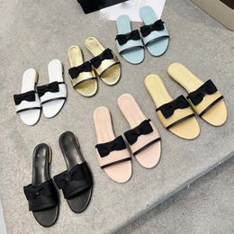 Camellia Flower Designer Slippers Bowknot Fashion Italy Luxury Slides Sandals For Womens Ladies Youth Summer Sliders Shoes Flat Leather Mules