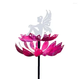 Garden Decorations Fairy Wind Spinner Metal Kinetic Sculptures Flower Weather Resistant Solar Light Spinners Outdoor For Decking