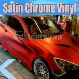 Stickers 2017 Satin Chrome Red Vinyl Car Wrap Film with air bubble Free For Luxury Vehicle / truck Graphics Covering foil size 1.52x20m/Rol