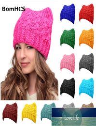 BomHCS Hats Cats Ears Pink Pussy Cat Handmade Knit Beanie Winter Women Girls Caps Factory expert design Quality Latest Style5173116