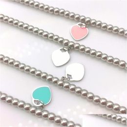 Beaded 10Mm Heart Bracelet Women Stainless Steel Strands Bead Chain On Hand Gifts For Girlfriend Accessories Pink Red Blue Wholesale Dhaui