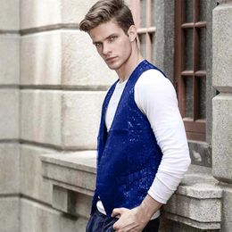 Men's Vests Sequin Suit Slim Fitting Business Wedding Sleeveless Tanks Solid Color V Neck Pocket Button Outerwear