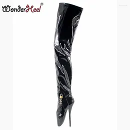 Boots Wonderheel Utra High Heel 7" Spike Heels Thigh Ballet Boot Sexy Stilleto Ankle Lockable Padlocks