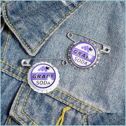 Pins, Brooches Juice Soda Bottle Cap Custom Capse Bag Shirt Lapel Pin Buckle Grape Jewelry Gift For Kids Friend Drop Delivery Dhzjm