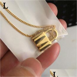 Pendant Necklaces L- Gold Lock Necklace Woman Stainless Steel 45Cm Jewelry On The Neck Valentine Day Christmas Gifts For Girlfriend Dr Dhpvy