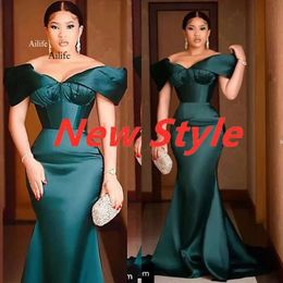 UPS 2022 Plus Size Arabic Aso Ebi Hunter Green Romaid Promply Платья милая атласная сексуальная вечерняя вечеринка вторая прием подружек невесты 0515