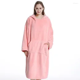 Towel Thick Absorbent Warm Bathrobe Solid Coral Fleece Dressing Gown Ladies Hooded Soft Lover Sleepwear Robe Home Casual Clothes
