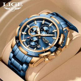 Wristwatches LIGE Mens Top Casual Steel Quartz Business Clock Male Sport Waterproof Date Chronograph Reloj Hombre