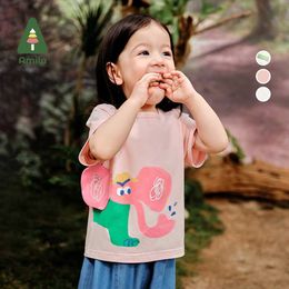 T-shirts Amila Baby Girls Top 2024 Summer New Color Elephant Series Childrens Fun Printed T-shirt Breathable Skin-Friendly T-shirt 0-6YL2405