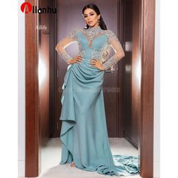 2022 Arabic Aso Ebi Sexy Lace Beaded Evening Sequins High Neck Prom Dresses Cheap Formal Party Second Reception Gowns Bc102182022 W59 0515