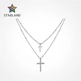 Pendants Necklace Women's Cross With Micro Zircon Inlaid Double Layer Layered High Grade Feeling Unique Fashion Versatile Personality