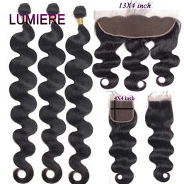 30 40inch Body Wave Human Hair Bundles With Closure Brazilian Deep Curly Weave Frontal Extensions 240515