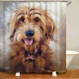 Shower Curtains Cute Oil Painting Of Golden Dog Portrait Bathroom Curtain Set Doodle Puppy Bath Mat Carpet Home Decor