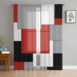 Curtain Red Black Grey Patchwork Abstract Art Medieval Style Sheer Curtains For Living Room Window Kitchen Tulle Voile