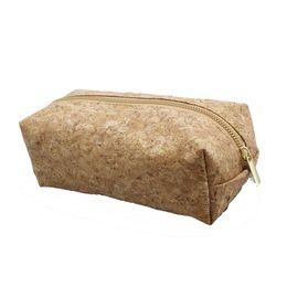 10pcs Cosmetic Bags Cork Leather Khaki Pillow Shaped Solid Gold Zipper Makeup Bag