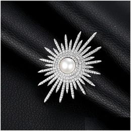 Pins Brooches Pins 2023 Fl Sun Flower For Women Luxury Big Pearl Brooch Jewellery Dress Suit Accessories Wedding Gifts 231005 Drop Del Dhuma