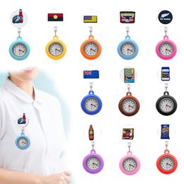 Pocket Watches Food Flag Clip Fob Hang Medicine Clock Clip-On Hanging Lapel Nurse Watch Retractable Hospital Medical Workers Badge Ree Otars